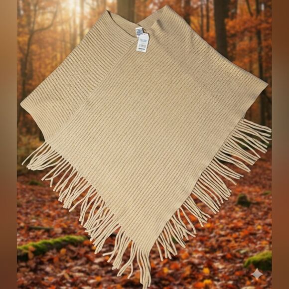 Time and Tru Sweaters - Time & Tru NWT Women's XXL-XXXL, Boho,Cottagecore, Ribbed Fringe Poncho Comfy